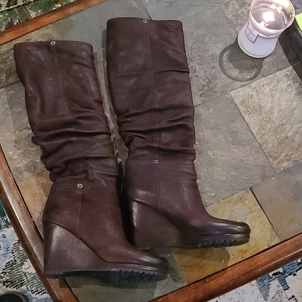 Prada Brown Wedge Knee Boots Size 37
